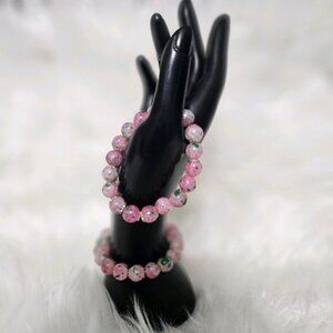 Cherry Blossom Glass Gradient Beaded Pink Bracelet NEW Set of 2